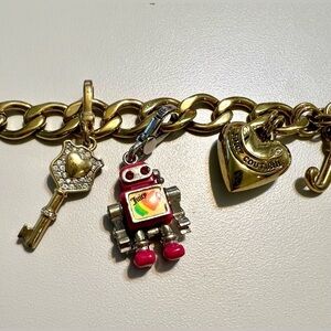 Juicy Couture vintage goldtone chunky bracelet w/rare robot charm,key, heart & J